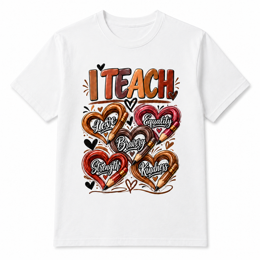 I Teach Love Equality Bravery Strength Kindness T-Shirt